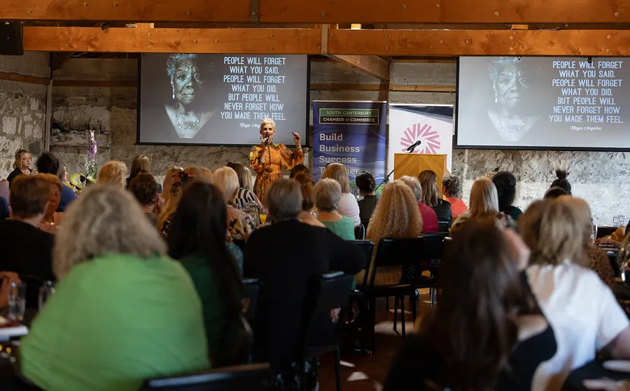 Speaker addressing guests at a South Canterbury community event